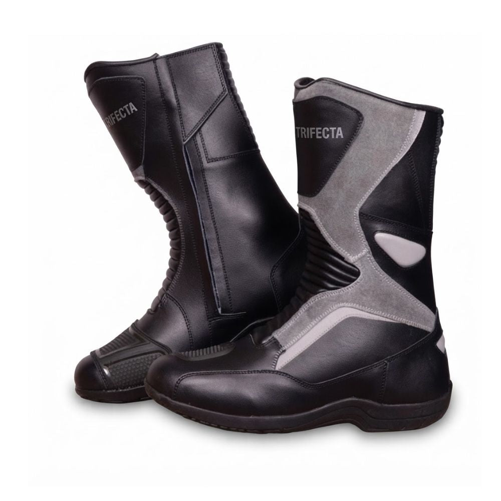 Black & Grey Men's Leather Adventure Motorcycle Boots - Durable Riding & Touring Boots