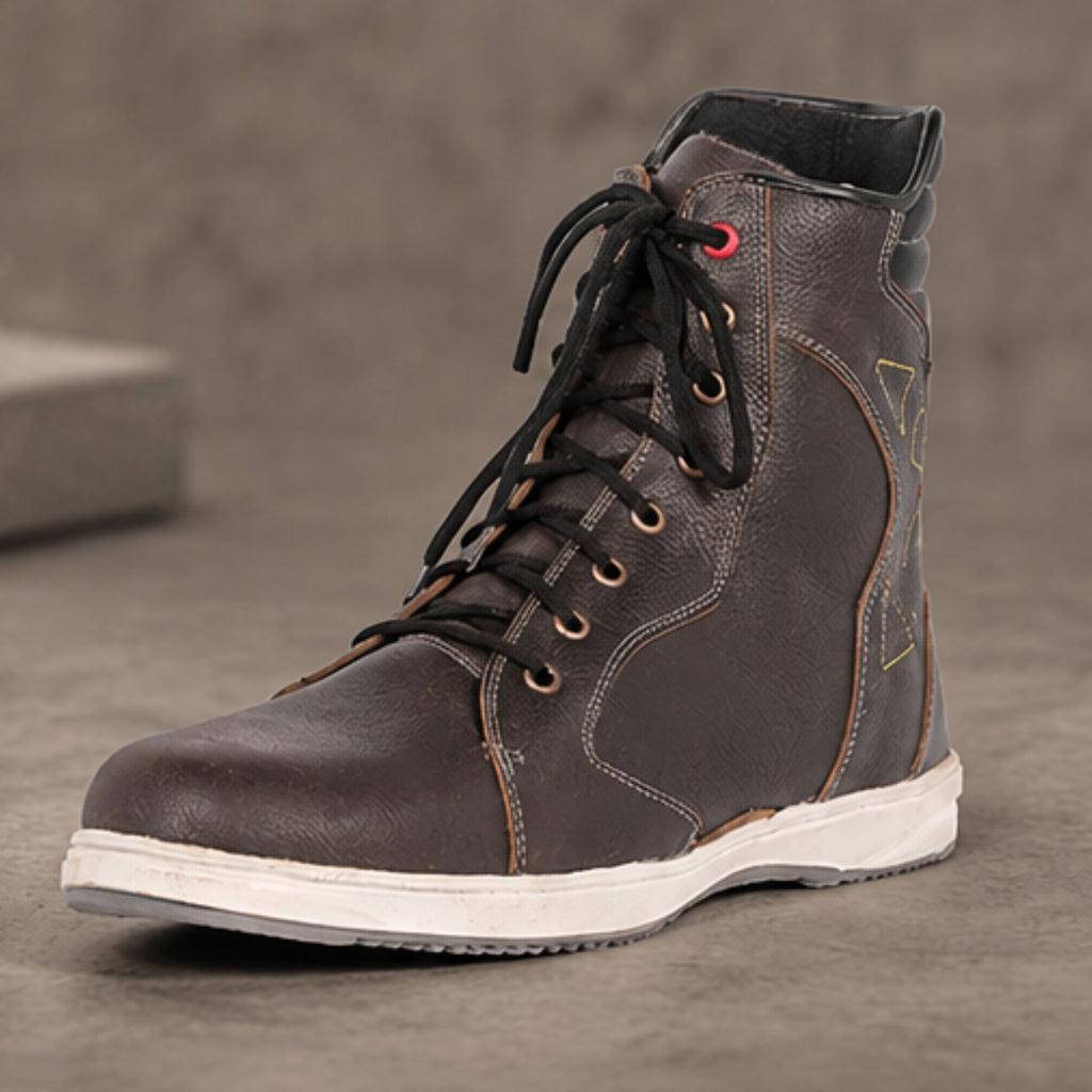 Trifecta Men's Urban Motorcycle Riding Sneakers – Brown Leather Protective Motorcycle Footwear