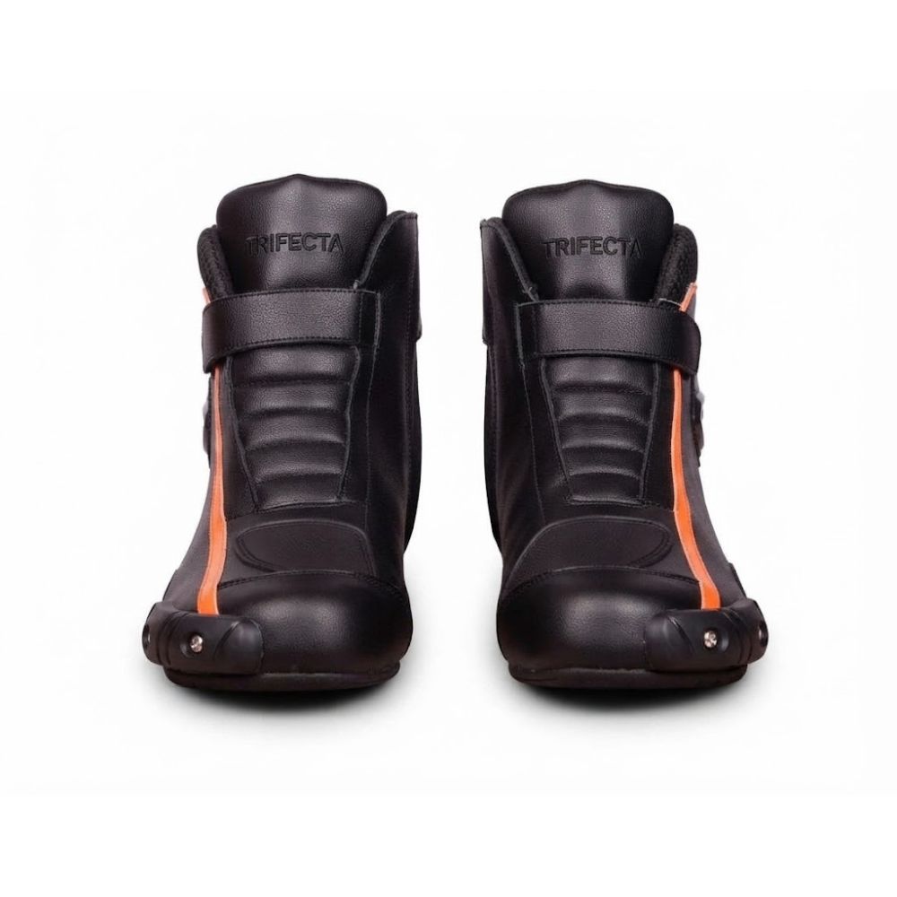 Men’s Leather Motorcycle Racing Boots - Black & Orange Sport Riding Boots with Ankle & Toe Protection