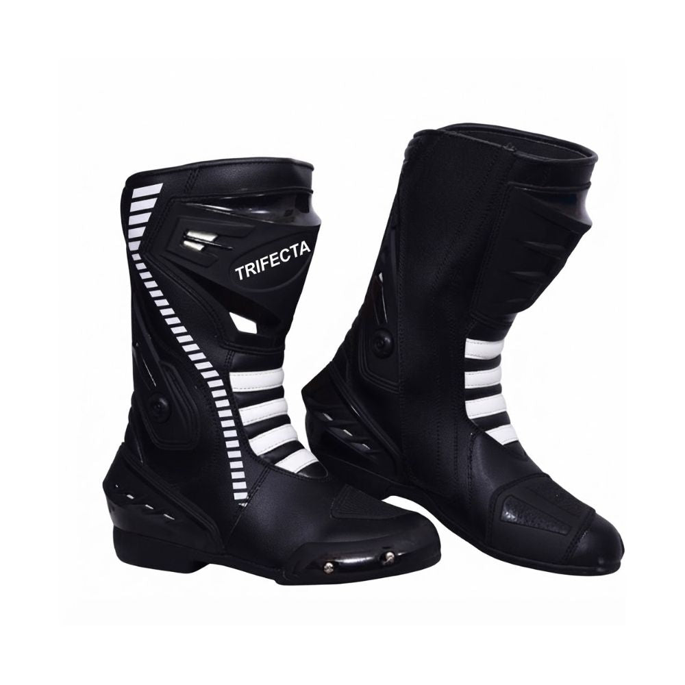 Black & White Motorcycle Racing Boots for Men – Protective Track & Sport Riding Boots