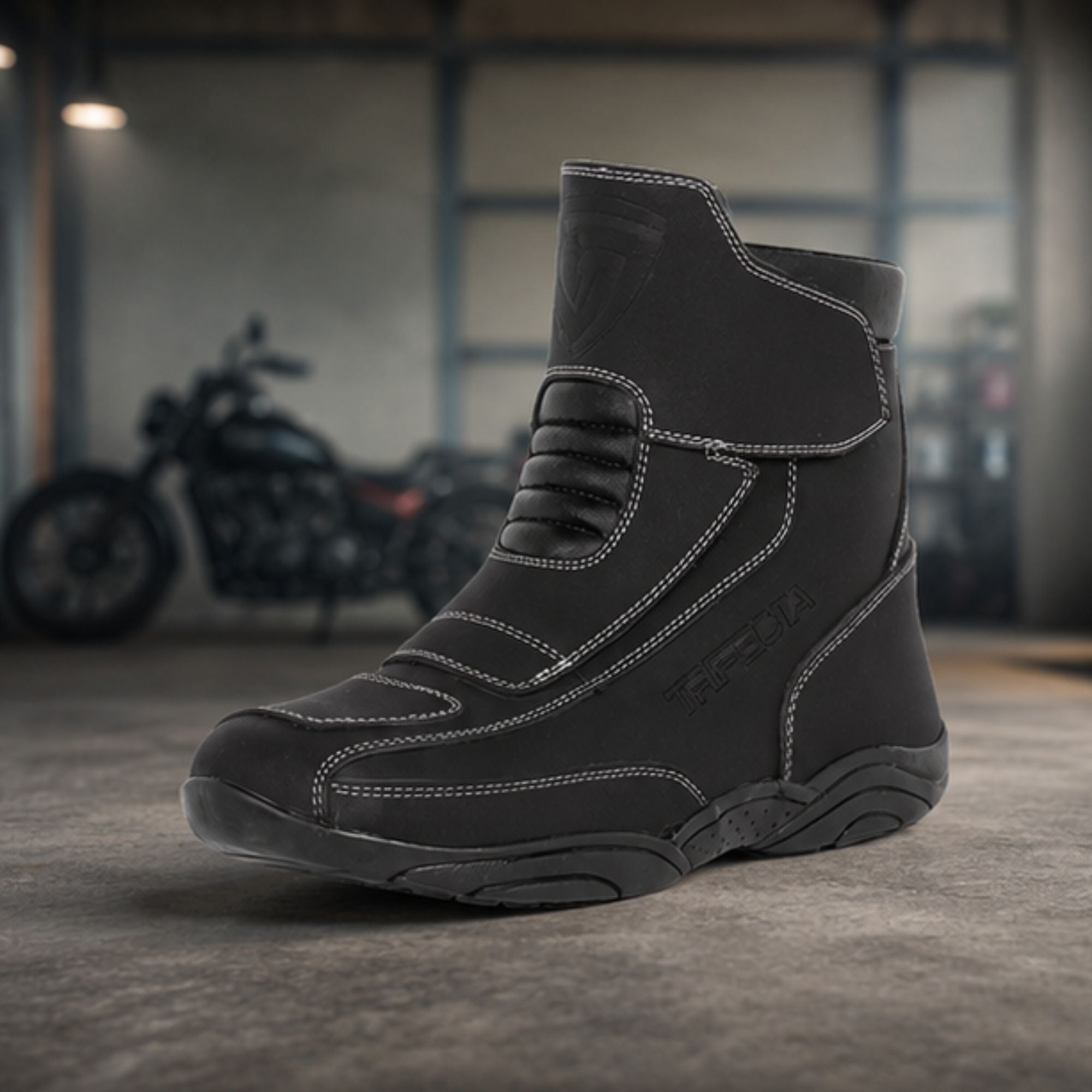 Trifecta Men's Black Motorcycle Shoes–Touring Footwear