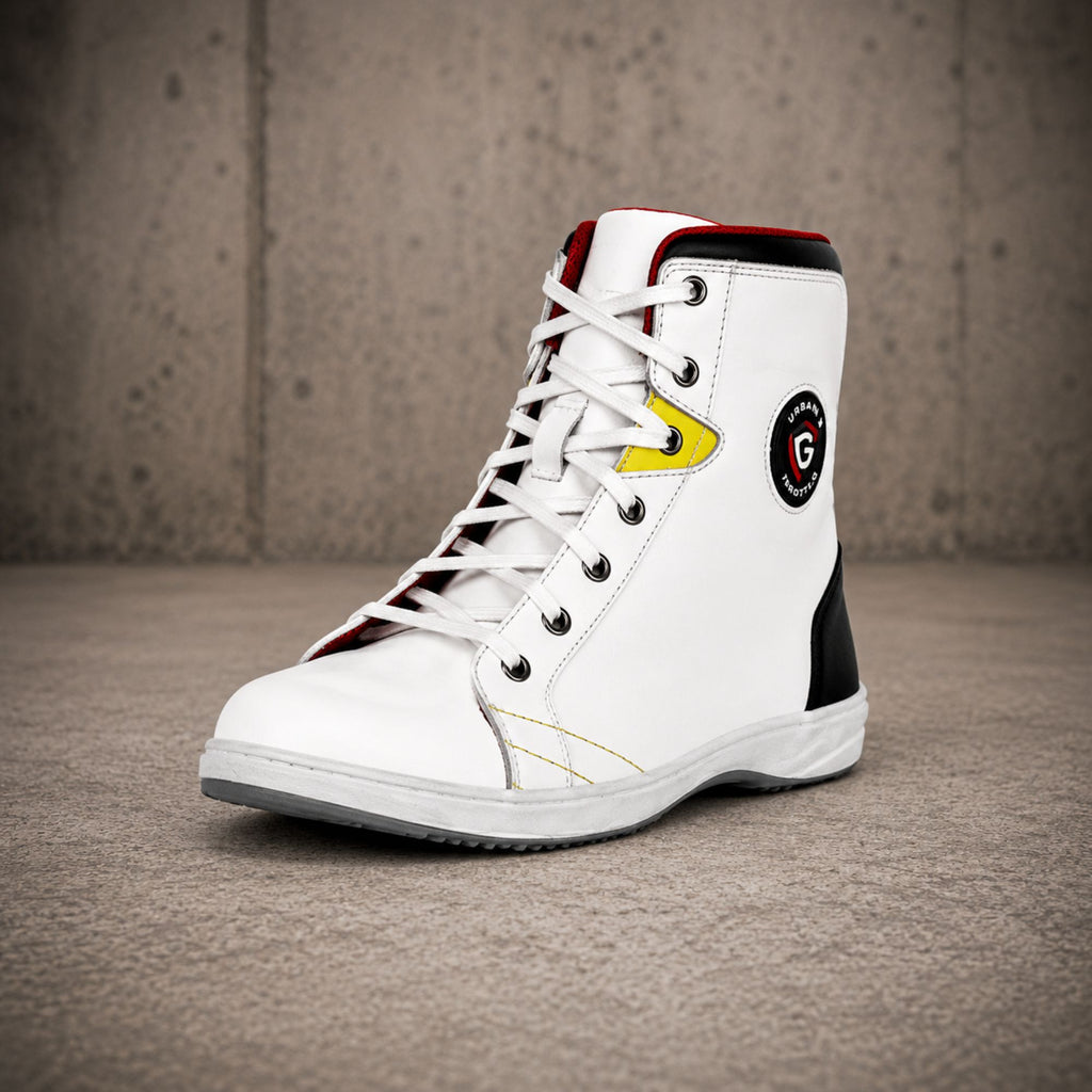 Trifecta Sneakers on Motorcycle|White High-Top Riding Shoes for Men's