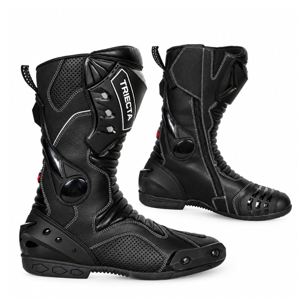 Men’s Black Motorcycle Racing Boots – Protective High-Top Riding Boots with Reinforced Ankle Support and Durable Grip Sole