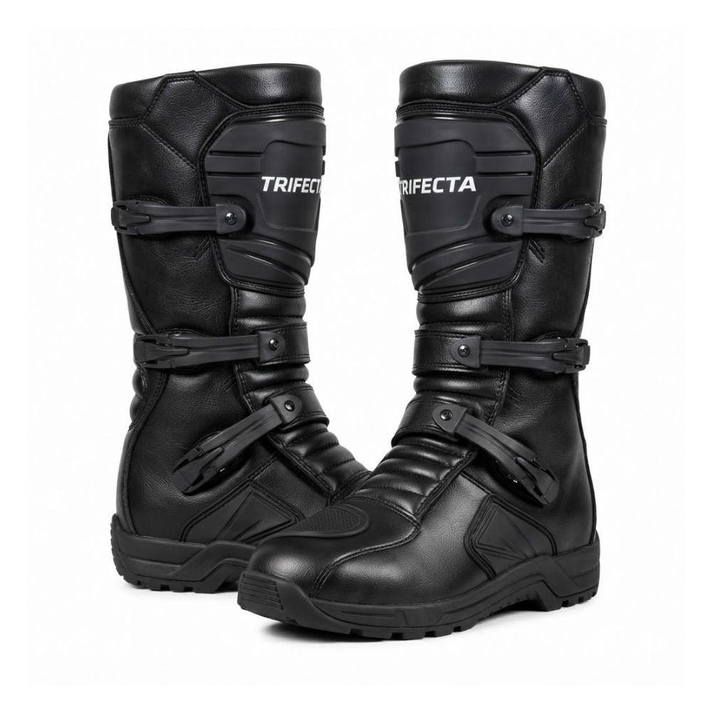 Men’s Black Off-Road Motorcycle Boots – Protective Riding Boots with Adjustable Buckle Straps