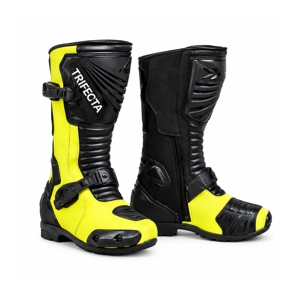 Men’s Black & Yellow Motorcycle Racing Boots – Full-Length Protective Motorbike Riding & Track Boots