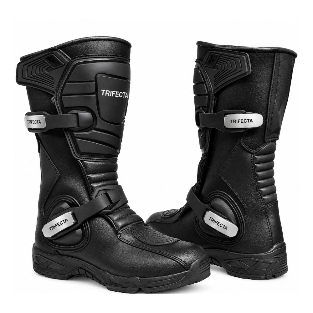 Men’s Black Motorcycle Adventure Boots – Protective Leather Riding Boots with Adjustable Buckle