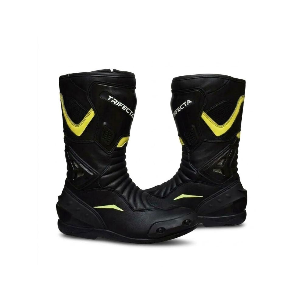 Men's Black & Yellow Leather Riding Boots - Protective Motorbike Racing Boots for Riders