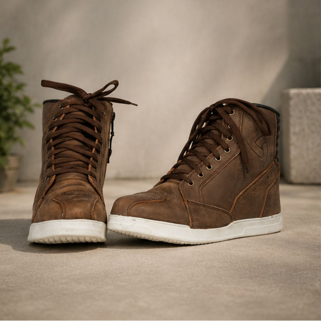 Trifecta casual motorcycle shoes| White High-Top Sneakers for Men's
