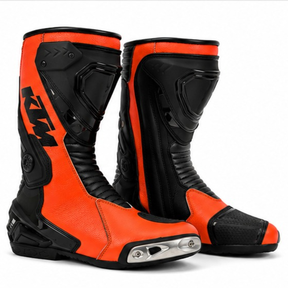TRIFECTA Blaze Racing Motorcycle Boots | Orange & Black Biker Boots for Men | High-Visibility