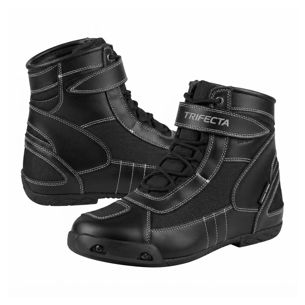 Men’s Motorcycle Riding Boots – Durable Black Ankle Boots with Protective Panels & Adjustable strap