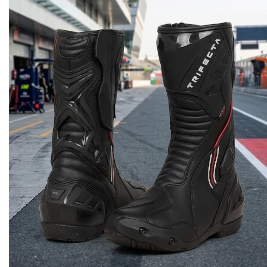 TRIFECTA Motorcycle Racing Boots – Premium Leather MotoGP Riding Boots