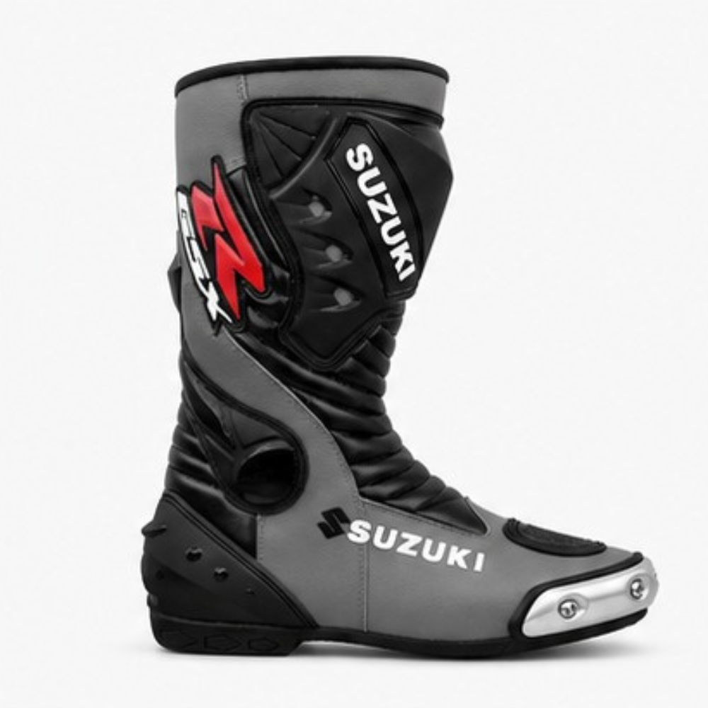 TRIFECTA Storm Racing Motorcycle Boots | Grey & Black Biker Boots for Men