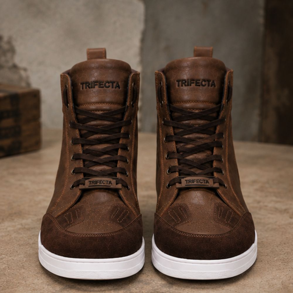 Men’s Brown Motorcycle Riding Shoes - High Top Leather Shoes for Road Riding & Everyday Wear