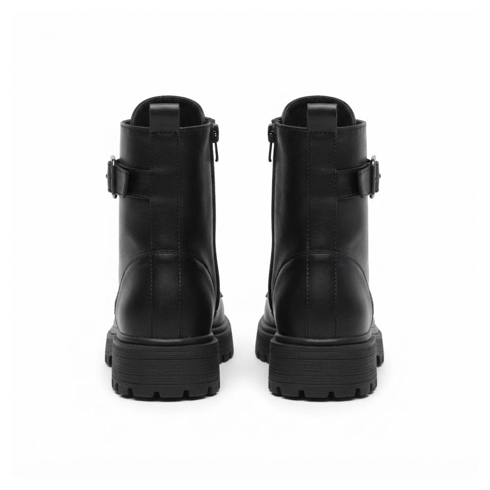 Women’s Black Leather Motorcycle Boots – Lace-Up Riding & Biker Boots with Side Zip