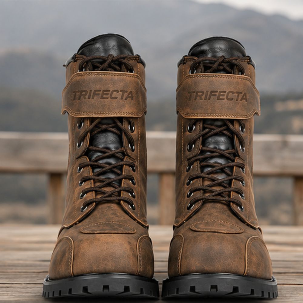 Men’s Brown Vintage Motorcycle Boots – CE Approved Waterproof Riding & Biker Boots