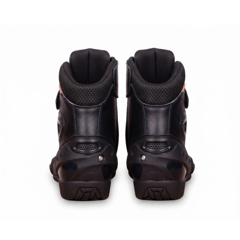 Men’s Leather Motorcycle Racing Boots - Black & Orange Sport Riding Boots with Ankle & Toe Protection
