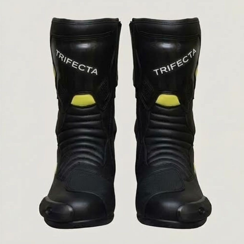 Men's Black & Yellow Leather Riding Boots - Protective Motorbike Racing Boots for Riders