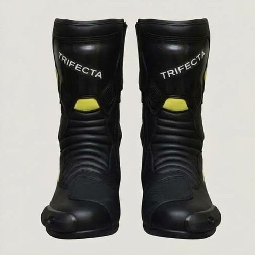 Men's Black & Yellow Leather Riding Boots - Protective Motorbike Racing Boots for Riders