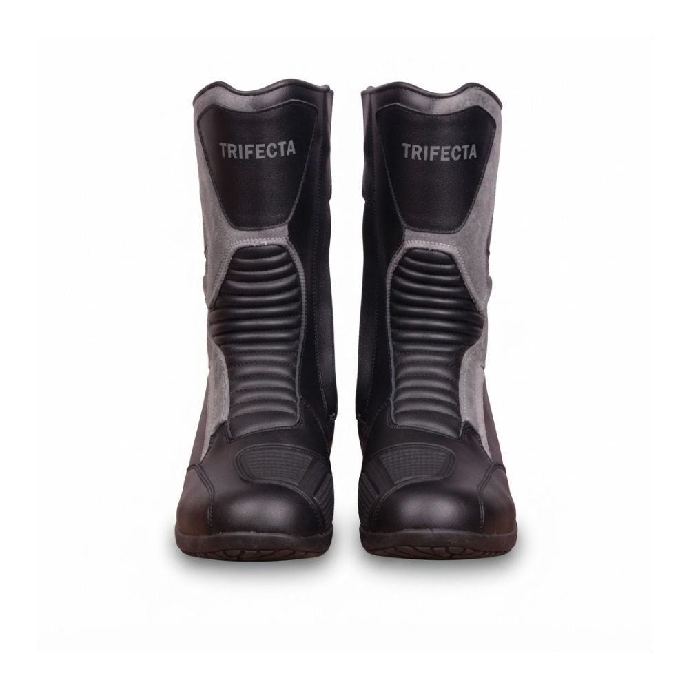 Black & Grey Men's Leather Adventure Motorcycle Boots - Durable Riding & Touring Boots