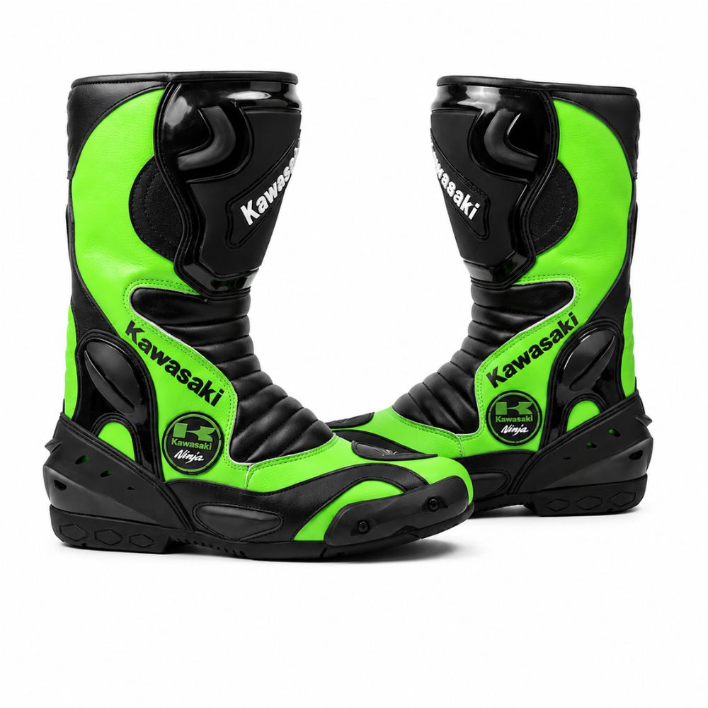 TRIFECTA Viper Racing Motorcycle Boots | Green & Black Biker Boots for Men | High-Visibility