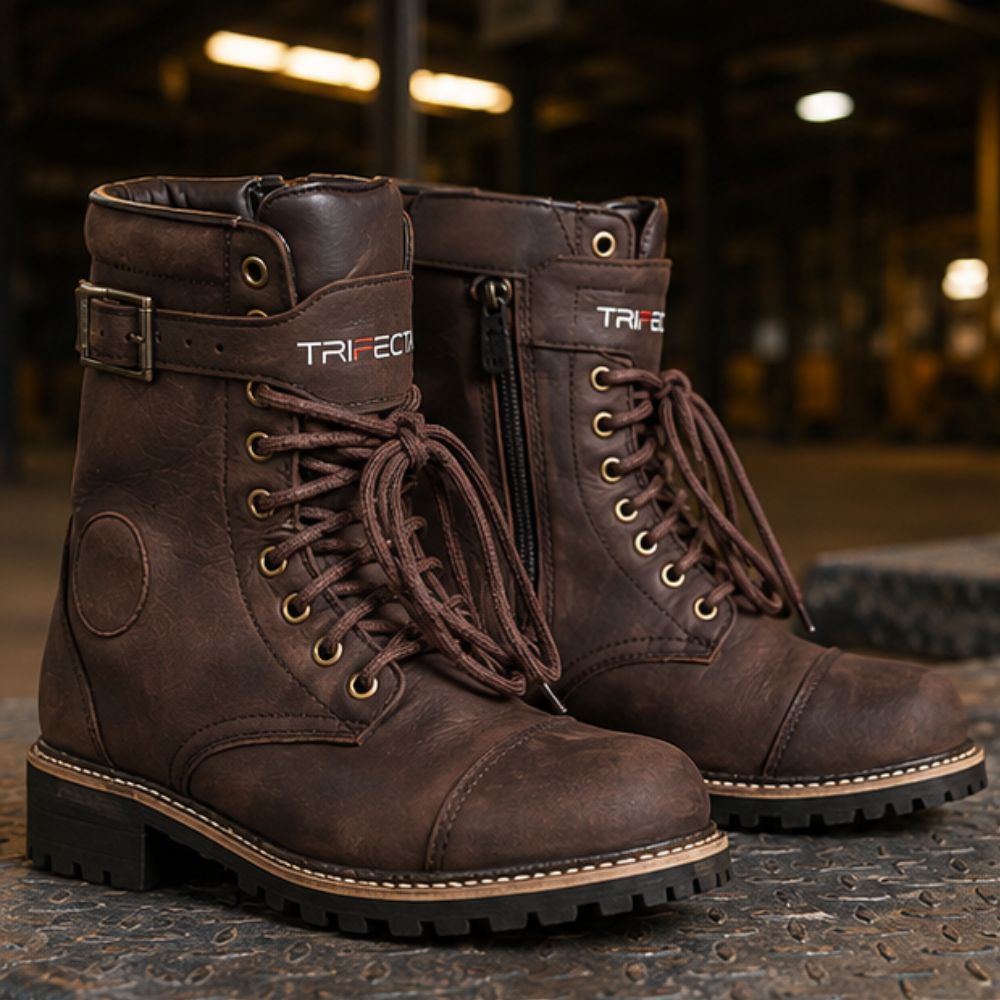Men’s Leather Adventure Motorcycle Boots , Rugged Waterproof Touring & Long-Distance Riding Boots