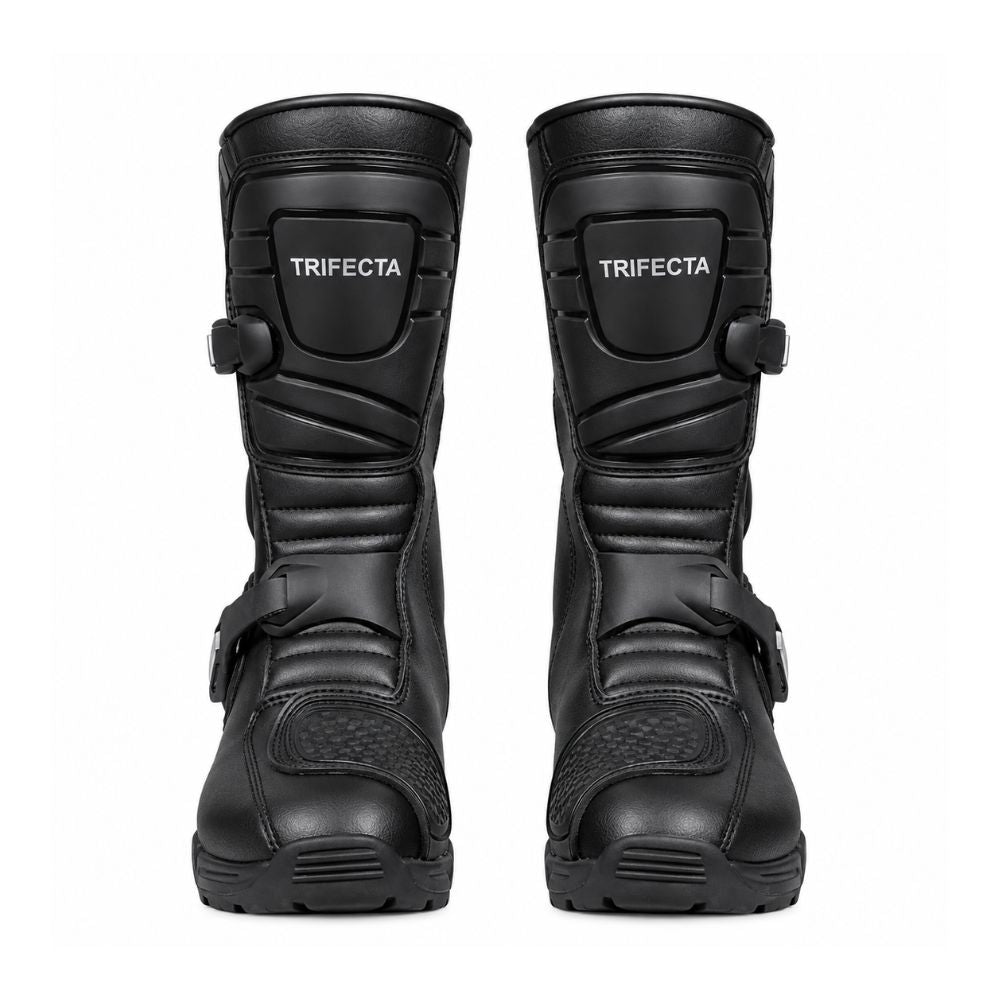 Men’s Black Motorcycle Adventure Boots – Protective Leather Riding Boots with Adjustable Buckle