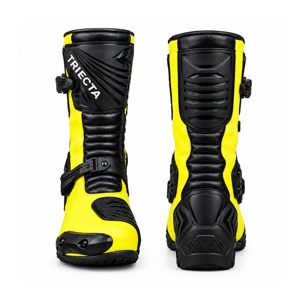 Men’s Black & Yellow Motorcycle Racing Boots – Full-Length Protective Motorbike Riding & Track Boots