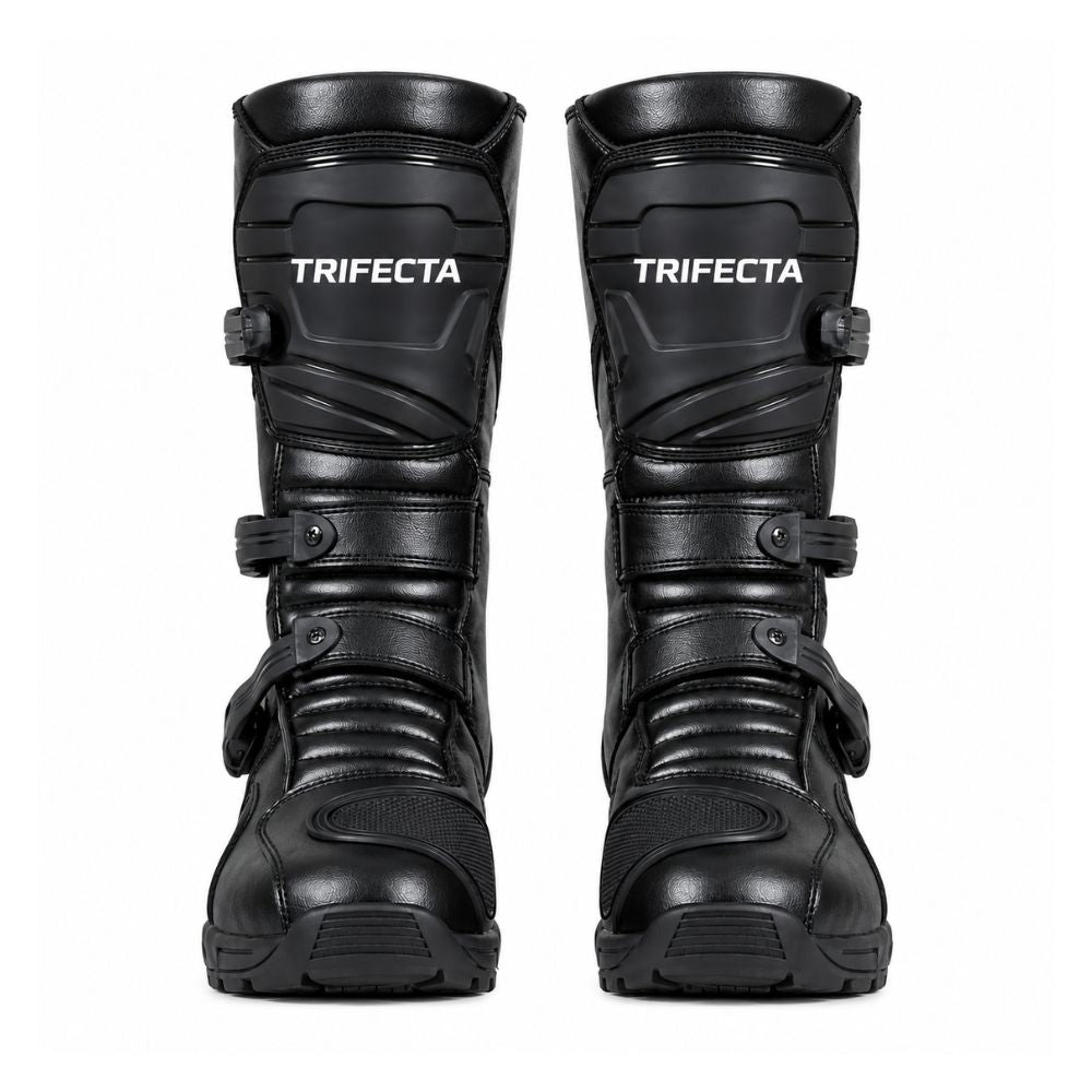 Men’s Black Off-Road Motorcycle Boots – Protective Riding Boots with Adjustable Buckle Straps