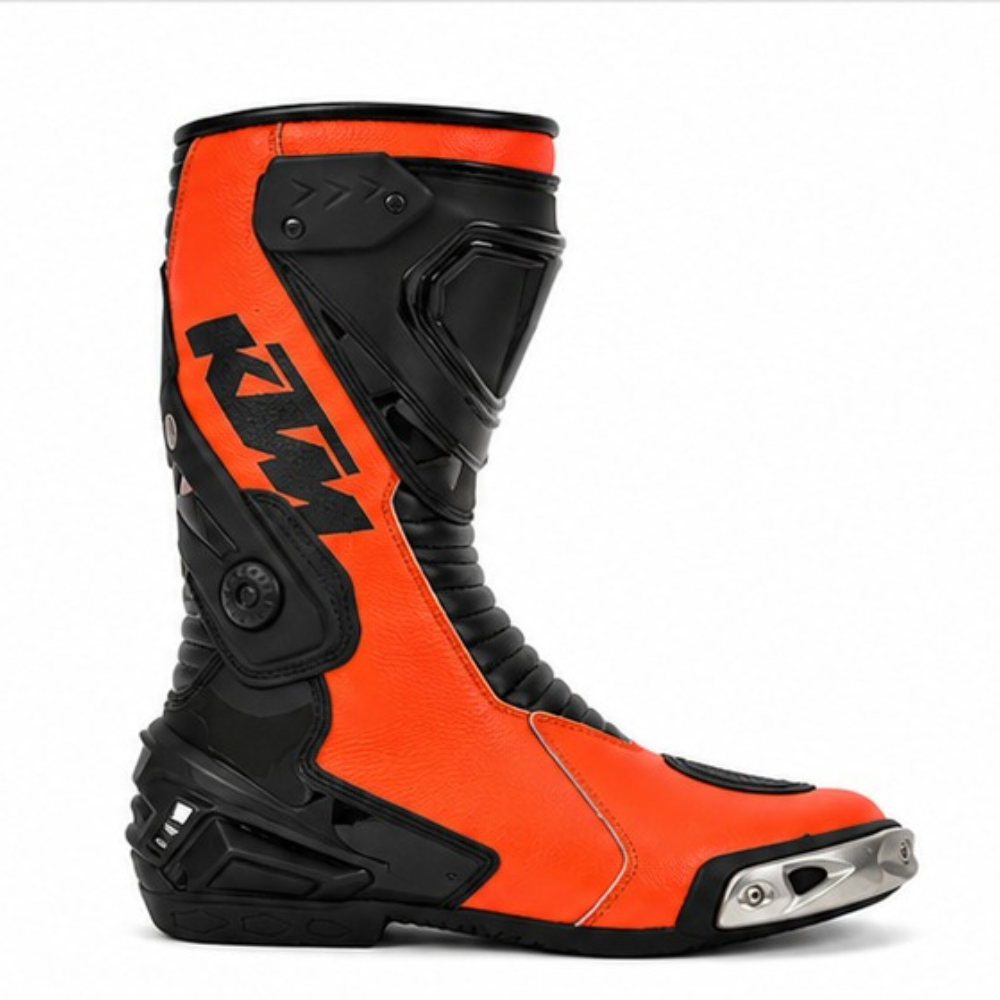 TRIFECTA Blaze Racing Motorcycle Boots | Orange & Black Biker Boots for Men | High-Visibility
