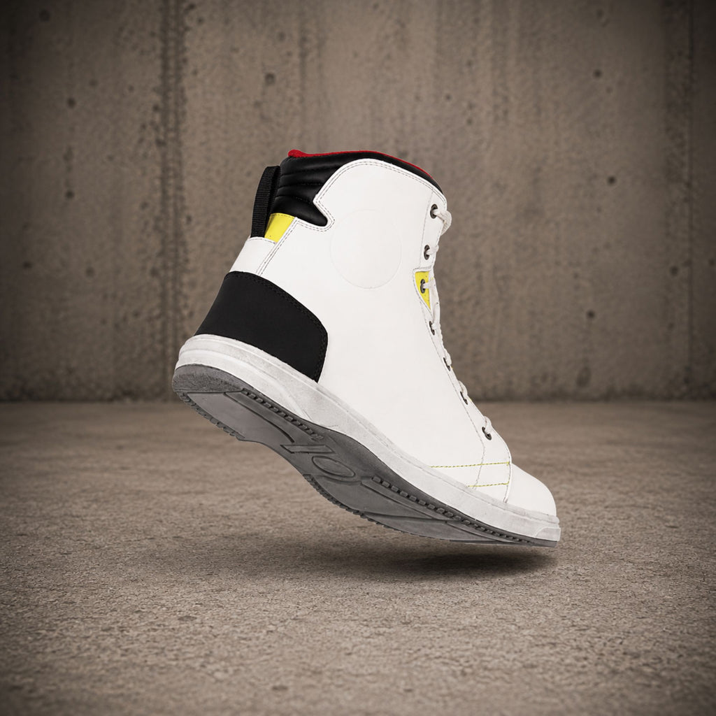 Trifecta Sneakers on Motorcycle|White High-Top Riding Shoes for Men's