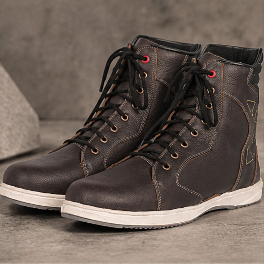 Trifecta Men's Urban Motorcycle Riding Sneakers – Brown Leather Protective Motorcycle Footwear