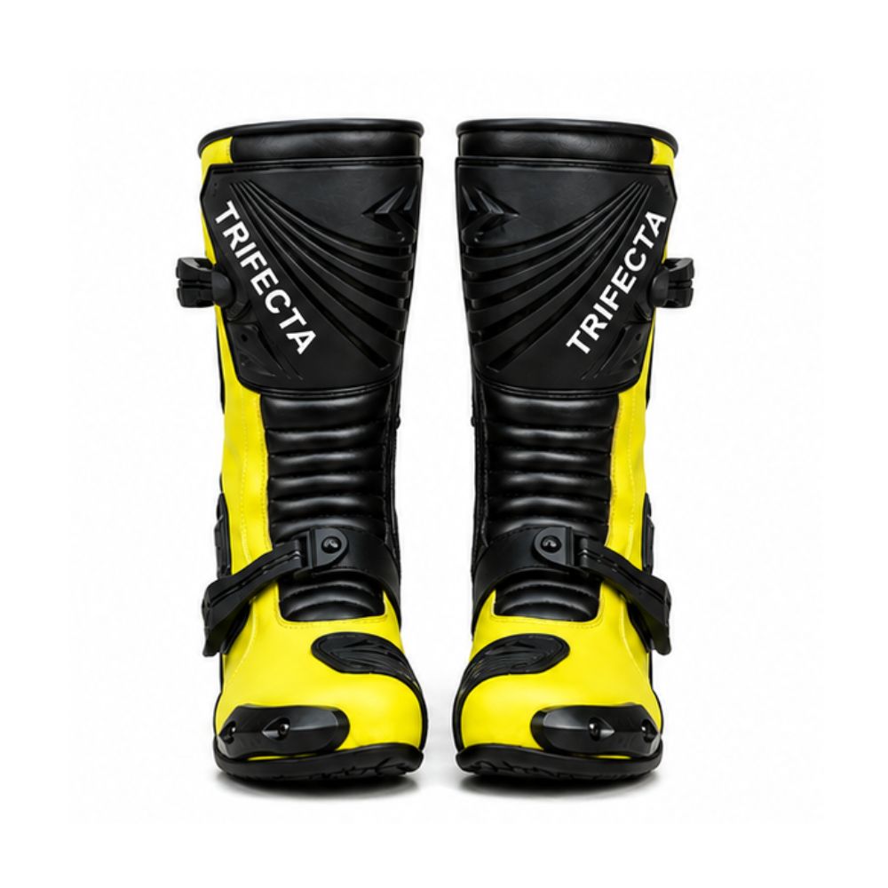 Men’s Black & Yellow Motorcycle Racing Boots – Full-Length Protective Motorbike Riding & Track Boots