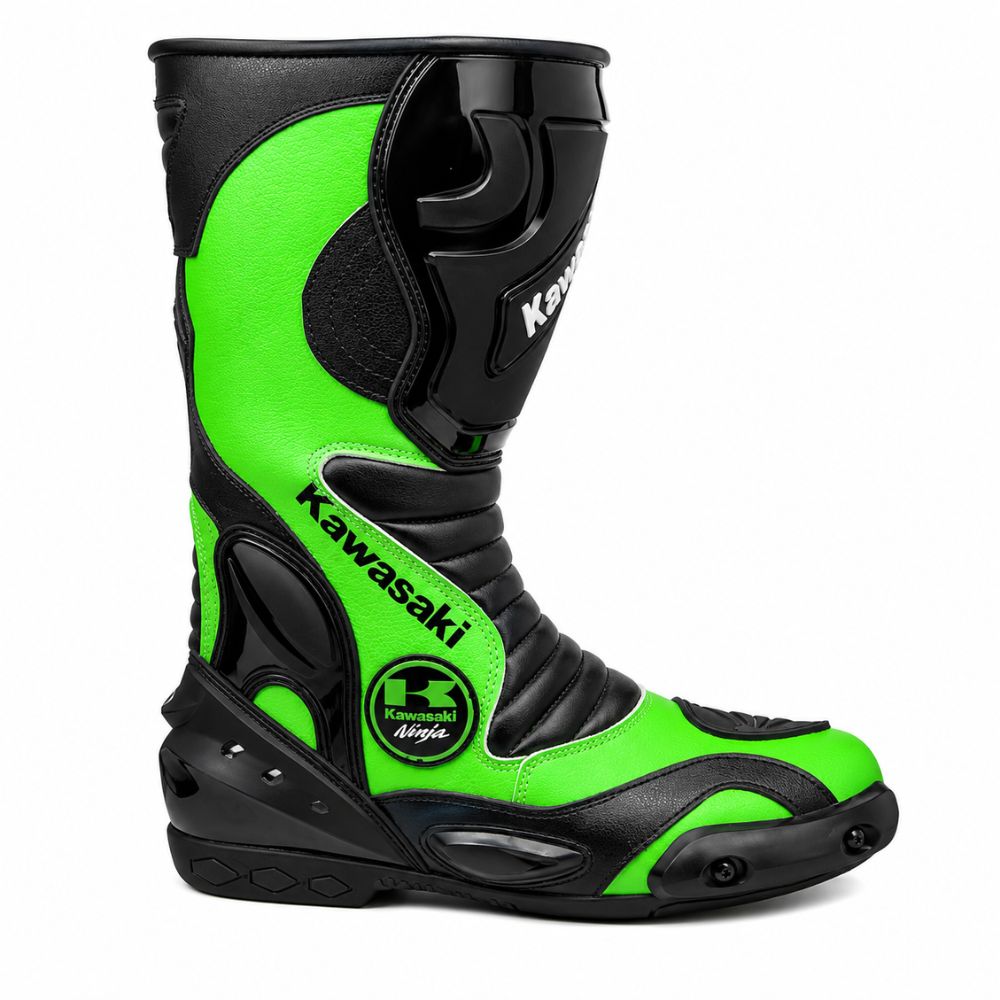TRIFECTA Viper Racing Motorcycle Boots | Green & Black Biker Boots for Men | High-Visibility
