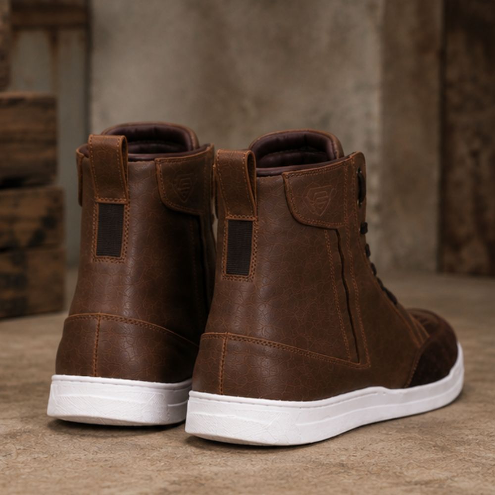 Men’s Brown Motorcycle Riding Shoes - High Top Leather Shoes for Road Riding & Everyday Wear