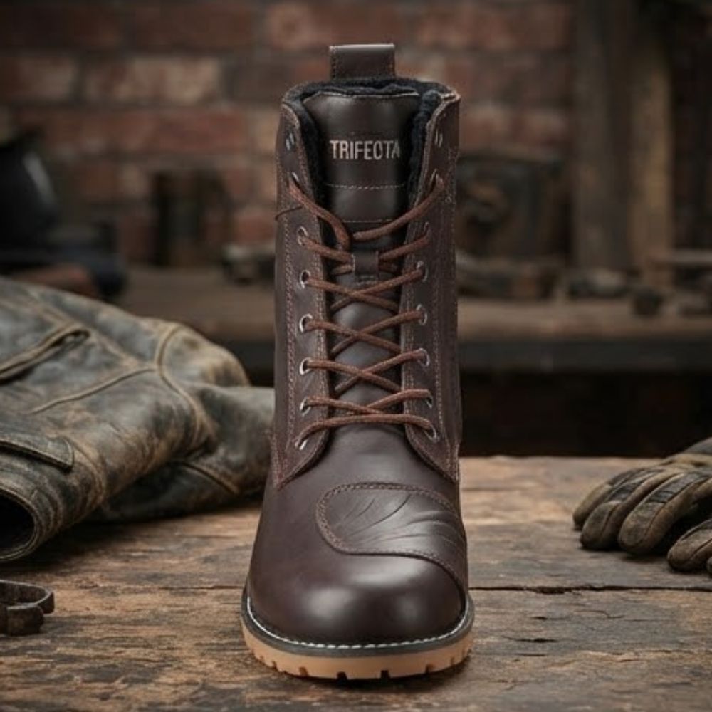 Men’s Brown Casual Motorcycle Shoes - Urban Leather Riding Boots for Everyday City Riding and Street Style