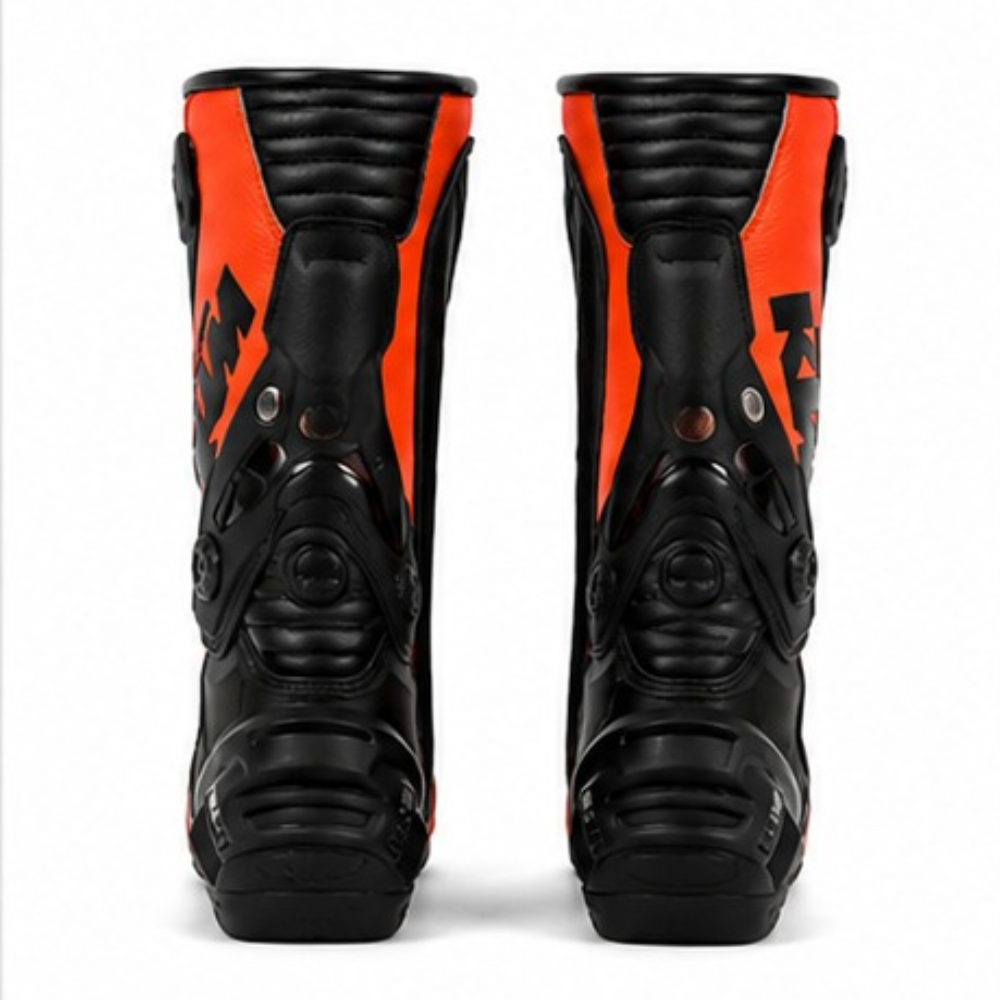 TRIFECTA Blaze Racing Motorcycle Boots | Orange & Black Biker Boots for Men | High-Visibility