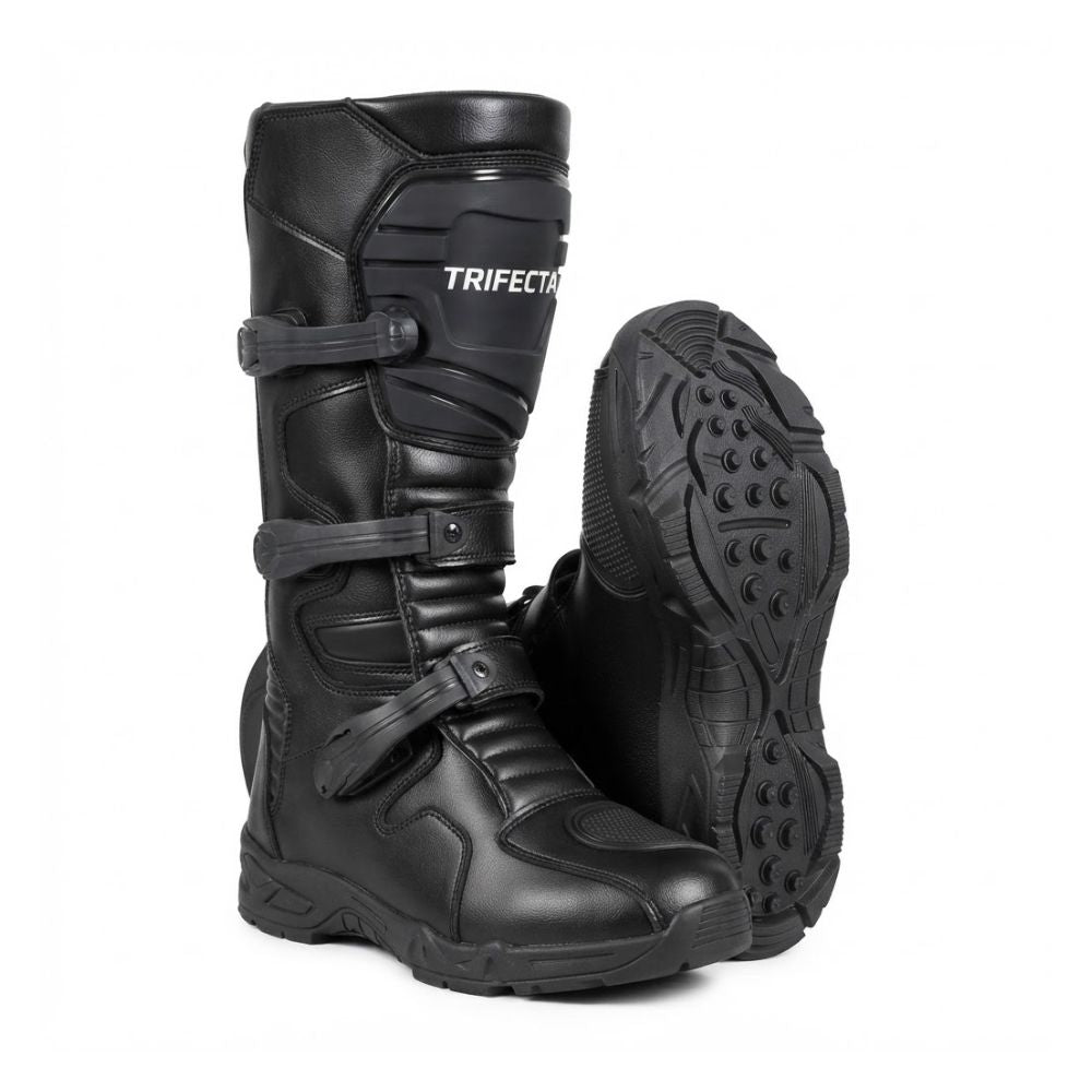 Men’s Black Off-Road Motorcycle Boots – Protective Riding Boots with Adjustable Buckle Straps