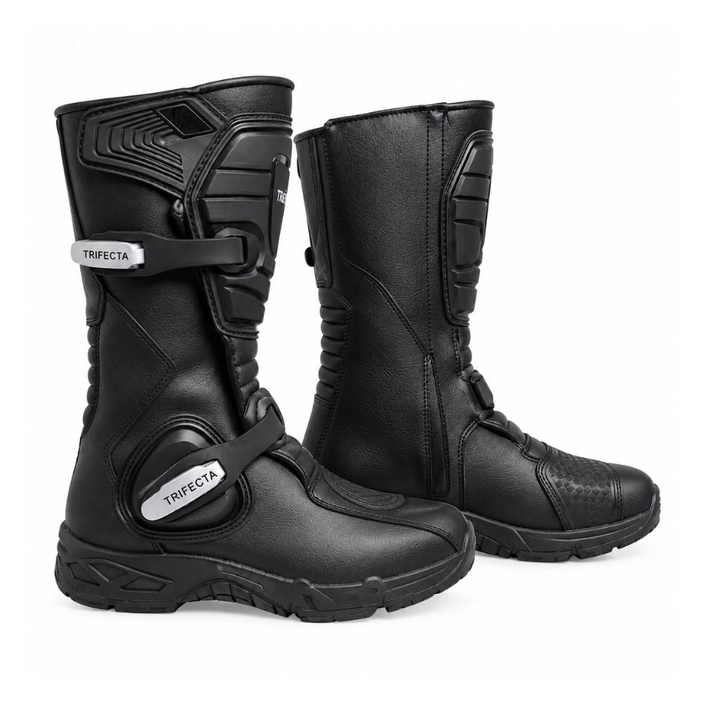 Men’s Black Motorcycle Adventure Boots – Protective Leather Riding Boots with Adjustable Buckle