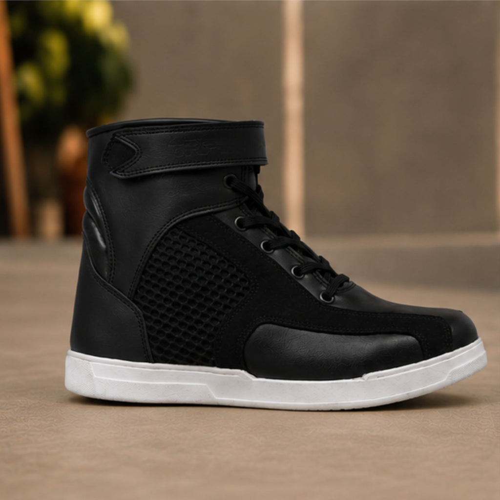 Men's Motorcycle Riding Sneakers – Black High-Top Motorcycle Shoes with Ankle Strap