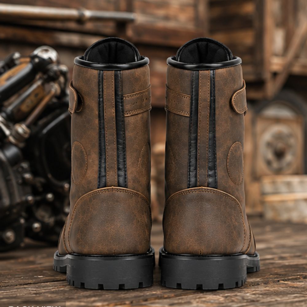 Men’s Brown Vintage Motorcycle Boots – CE Approved Waterproof Riding & Biker Boots