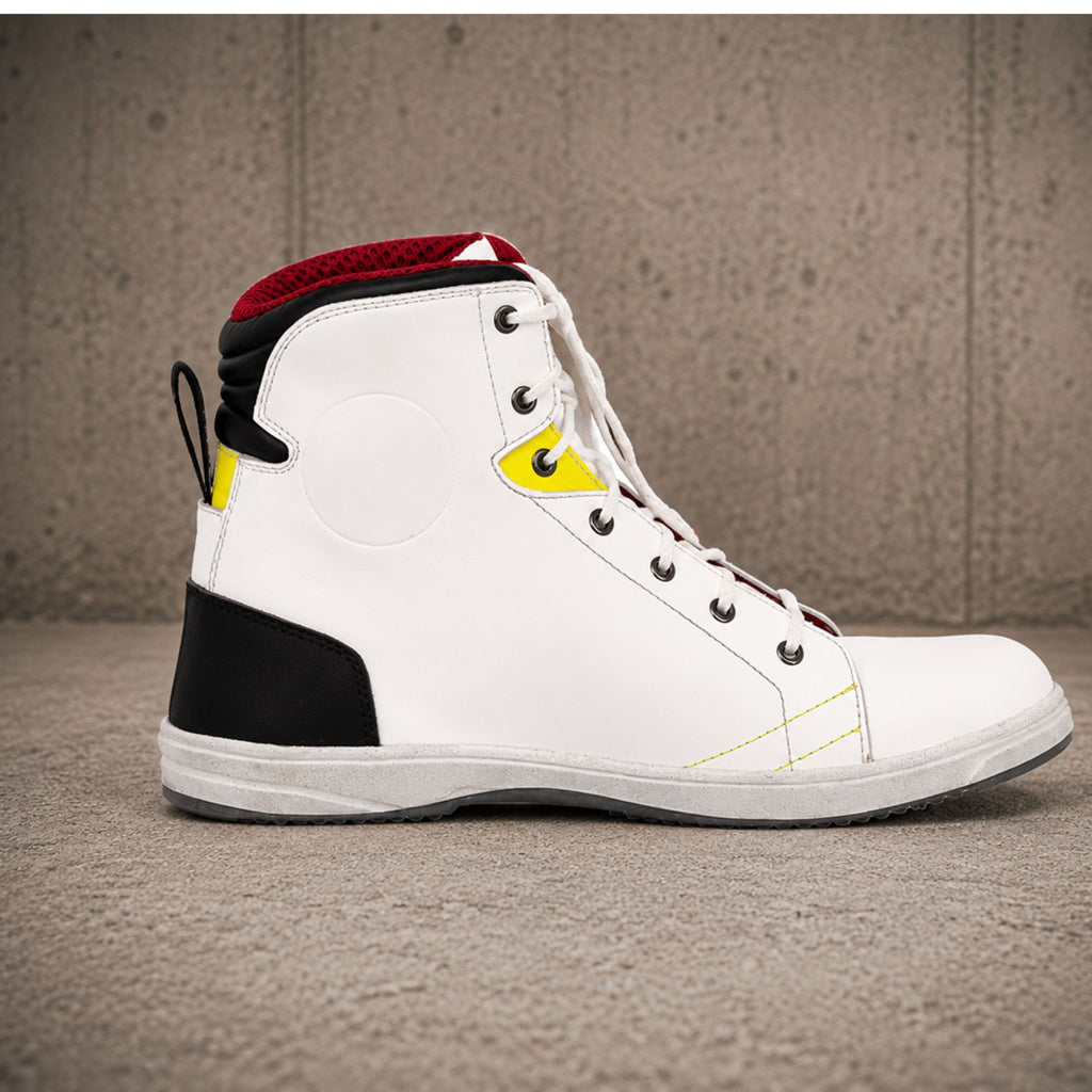Trifecta Sneakers on Motorcycle|White High-Top Riding Shoes for Men's