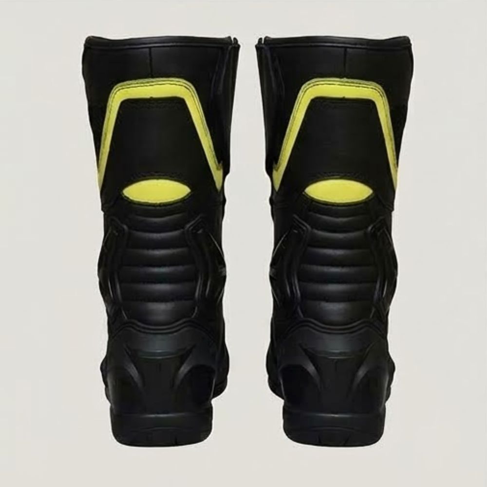 Men's Black & Yellow Leather Riding Boots - Protective Motorbike Racing Boots for Riders