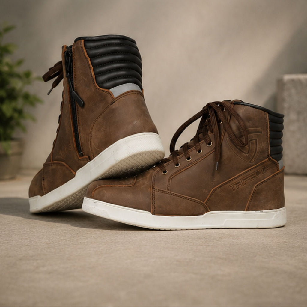Trifecta casual motorcycle shoes| White High-Top Sneakers for Men's