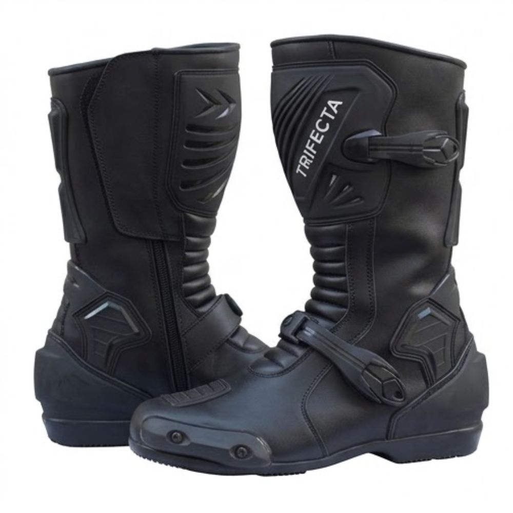 Men’s Black Motorcycle Riding Boots - Protective Racing Boots with Adjustable Buckles & Adv Boots for Motorbike Riders