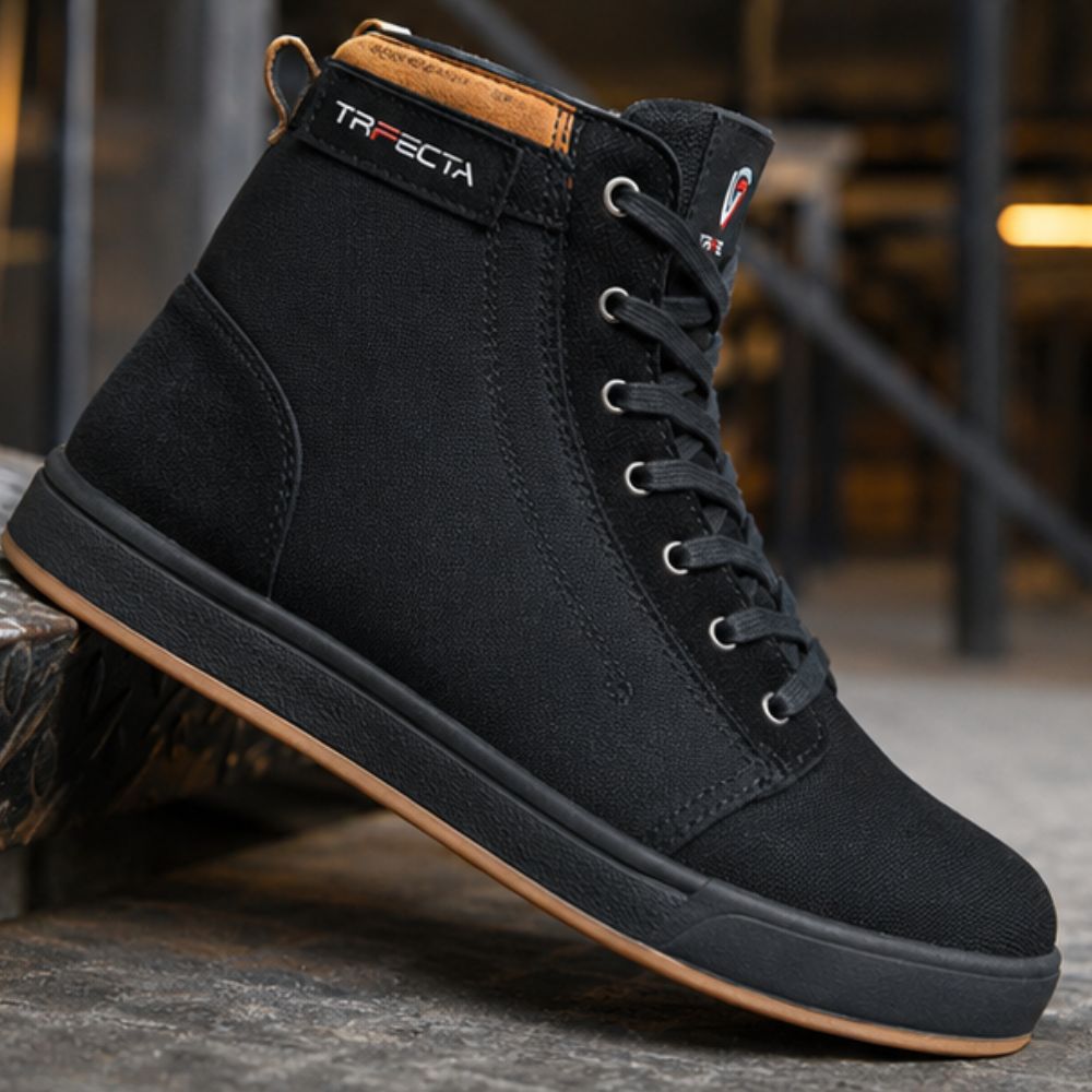 Men’s Black Motorcycle Sneakers – Lace-Up Riding Shoes for Street Riding