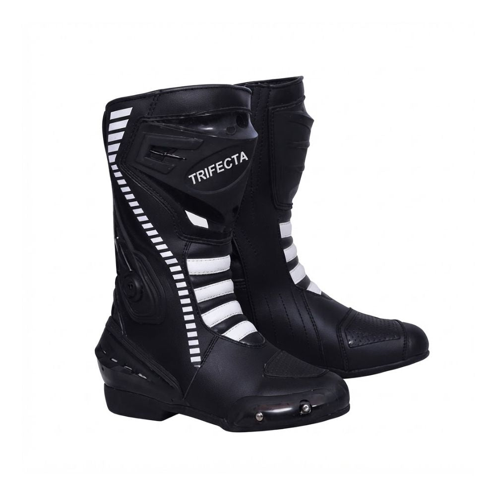 Black & White Motorcycle Racing Boots for Men – Protective Track & Sport Riding Boots