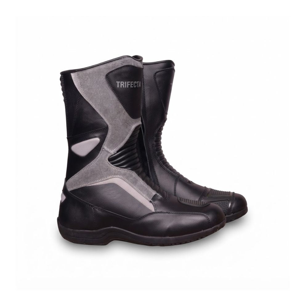 Black & Grey Men's Leather Adventure Motorcycle Boots - Durable Riding & Touring Boots