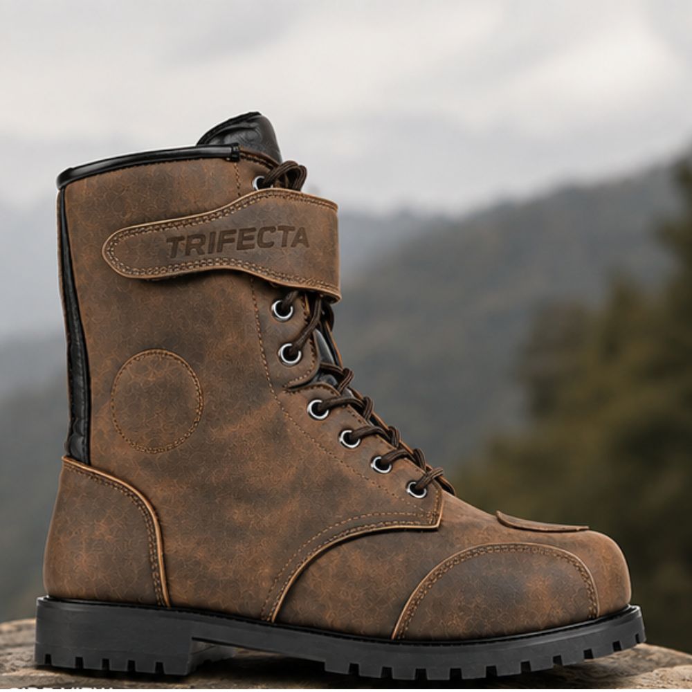 Men’s Brown Vintage Motorcycle Boots – CE Approved Waterproof Riding & Biker Boots