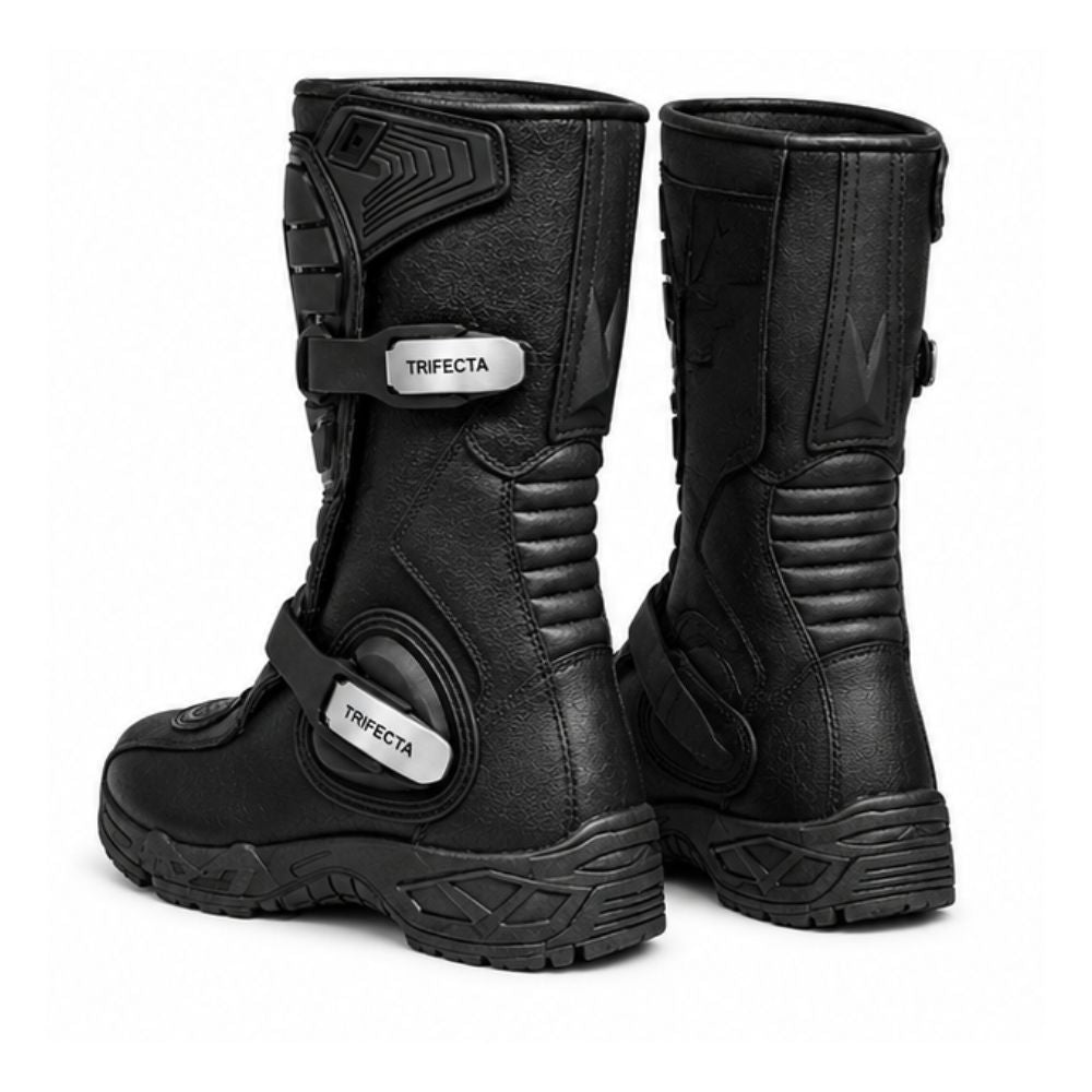 Men’s Black Motorcycle Adventure Boots – Protective Leather Riding Boots with Adjustable Buckle