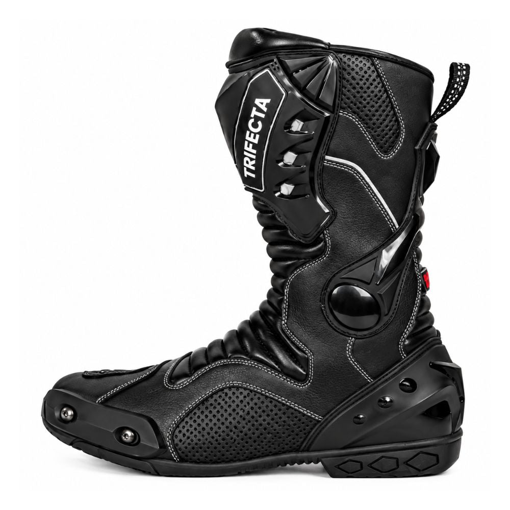 Men’s Black Motorcycle Racing Boots – Protective High-Top Riding Boots with Reinforced Ankle Support and Durable Grip Sole